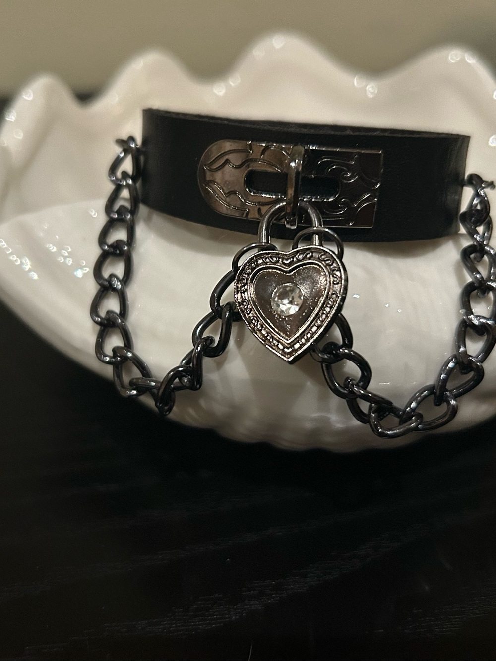 Black Heart Lock Bracelet with Chain